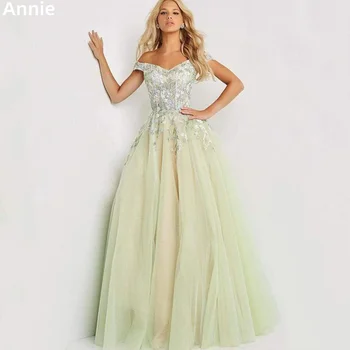 Апликация от ръчно изработени Ани, рокли за абитуриентски бал, Тюлевые вечерни рокли с Омбре А-образна форма 2023, Vestidos De Noche