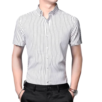 2023 Мъжки ризи на райета с къс ръкав, летни Меки бизнес мъжки ризи ежедневна обичайните размери без преден джоб