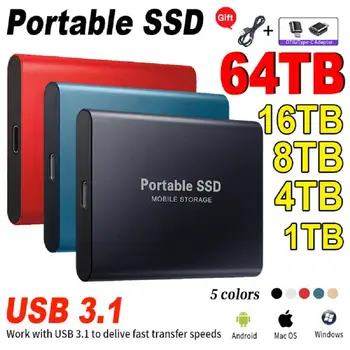 SSD USB 3.1 Високоскоростен Твърд Диск 64 TB 32 TB 16 TB 8 TB 4 TB И 2 TB 1 TB Преносим Външен Твърд Диск Type-C за преносими компютри Notebook