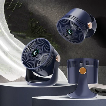 Настолен вентилатор Акумулаторна Въртящ се настолен вентилатор за дома, спални, настолен вентилатор с циркулация на въздуха, Тиха, 3 скорости, преносим, може да се инсталира на стена