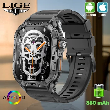 Мъжки смарт часовници LIGE за спорт на открито с 1,96-инчов AMOLED екран, адаптивни избиране, приемник информация за обаждания чрез Bluetooth, умни часовник за мъже