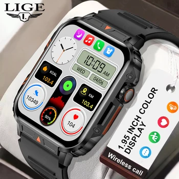 Смарт часовници LIGE за мъже, спорт на открито, Фитнес, Bluetooth-предизвикателство, Водоустойчив гривна IP68, наблюдение на сърдечната честота за Android и IOS Smartwatch