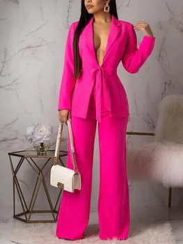 Бизнес костюм, Женска офис облекло, блейзър, Модерен обикновен случаен комплект от две части, Нови есенни комплекти от сако дантела и елегантни панталони 2023 г.