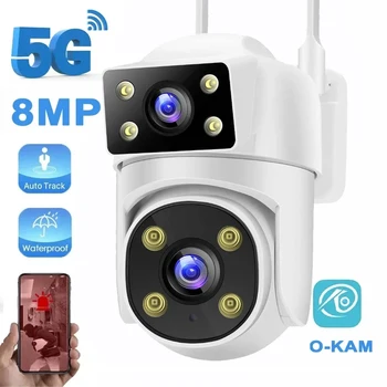 4K 8MP OKAM 5G 2.4 G Двухобъективная Wifi Камера за Сигурност 4MP С Два Екрана Цветно Нощно Виждане Двустранен Аудио Камера за Външно Наблюдение