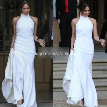 Сватбени рокли принц Хари Меган Маркл, бели сватбени рокли на русалка 2022, сватбена рокля от мек сатен на бретелях