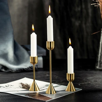 Прости метални свещници Златен свещник за сватбена Украса домашен свещник Бар парти Декор хол