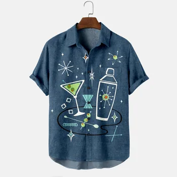 Вечерни Ризи и Блузи от Памук Смеси С Къс Ръкав в хавайски стил-Стил ризи 6