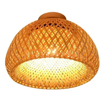 Бамбук сплетен лампа от ратан, Окачен тавана лампа, за скрит монтаж за хол, спалня, трапезария, 30x18 см