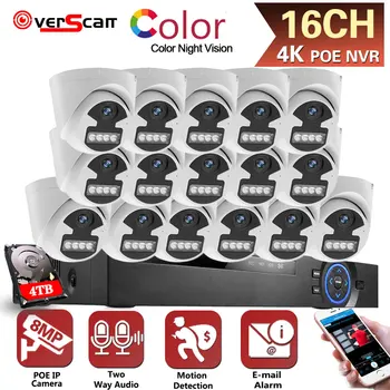 Система за Видеонаблюдение за Нощно Виждане 4K 16CH NVR H. 265 Colorvu С 8-Мегапикселов POE Вътрешен Двупосочна Аудио-И Видеонаблюдение Комплект Камера за Сигурност