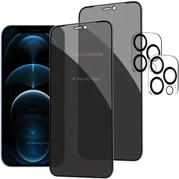 2 + 2 опаковки със защитно фолио за екран за поверителност на обектива на камерата, защитно фолио за iPhone 11 12 Pro Max 13 Mini 14 Плюс 15 Pro Max Glass