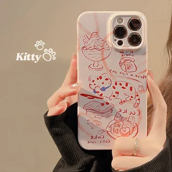 Ретро Cartoony Сладък Котка Калъф за Телефон iPhone15 14 13 12 11 Pro Mini XS Max 8 7 Plus X SE 2020 XR устойчив на удари Твърд Калъф