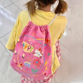 Sanrio Original Hello Kitty Y2K, холщовые чанта през рамо, чанти-тоут, 2023 Нов двустранен раница на съвсем малък, с цветен принтом.
