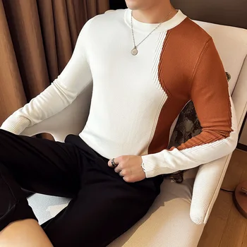 Новата есенно-зимна мъжки корейската версия на цветни антични тънки пуловери, жилетки, модерен, мъжки ежедневни домашен пуловер с кръгло деколте