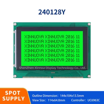 240128Y Графичен матричен модул 144 мм * 104 мм Изумрудено-зелен LCD екран с черен символ на Оригинала T6963C