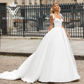 Бална рокля ALEX NOVIAS, сватбена рокля, нова мода 2023, модерни сатенени рокли с тънки спагети презрамки, Vestidos Novias De Saten