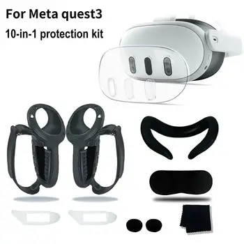 Силиконов калъф за контролера 10 в 1, подходящ за слушалки виртуална реалност Meta Quest 3, протектор за улавяне със защитата на батерия, калъф за контролера