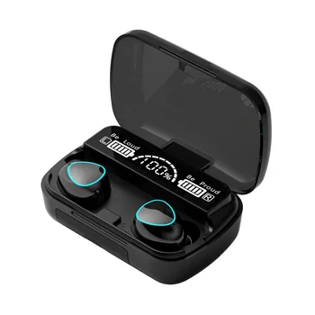 Безжична слушалка Tws Bluetooth V5.1 с led дисплей, стерео мини слушалки в ушите с микрофон, слушалки и микрофон, черен